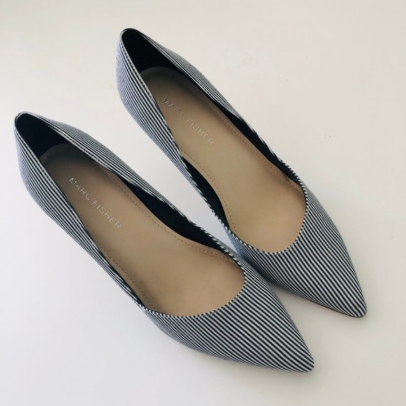 MARC FISHER Classic Black/White Stripe Heels EUC - Picture 3 of 9